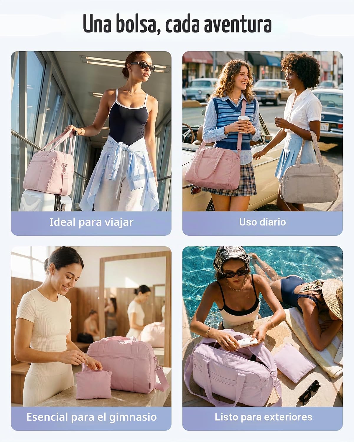 LIGHT FLIGHT Bolsa de gimnasio para mujer, bolsa de viaje ligera pa...