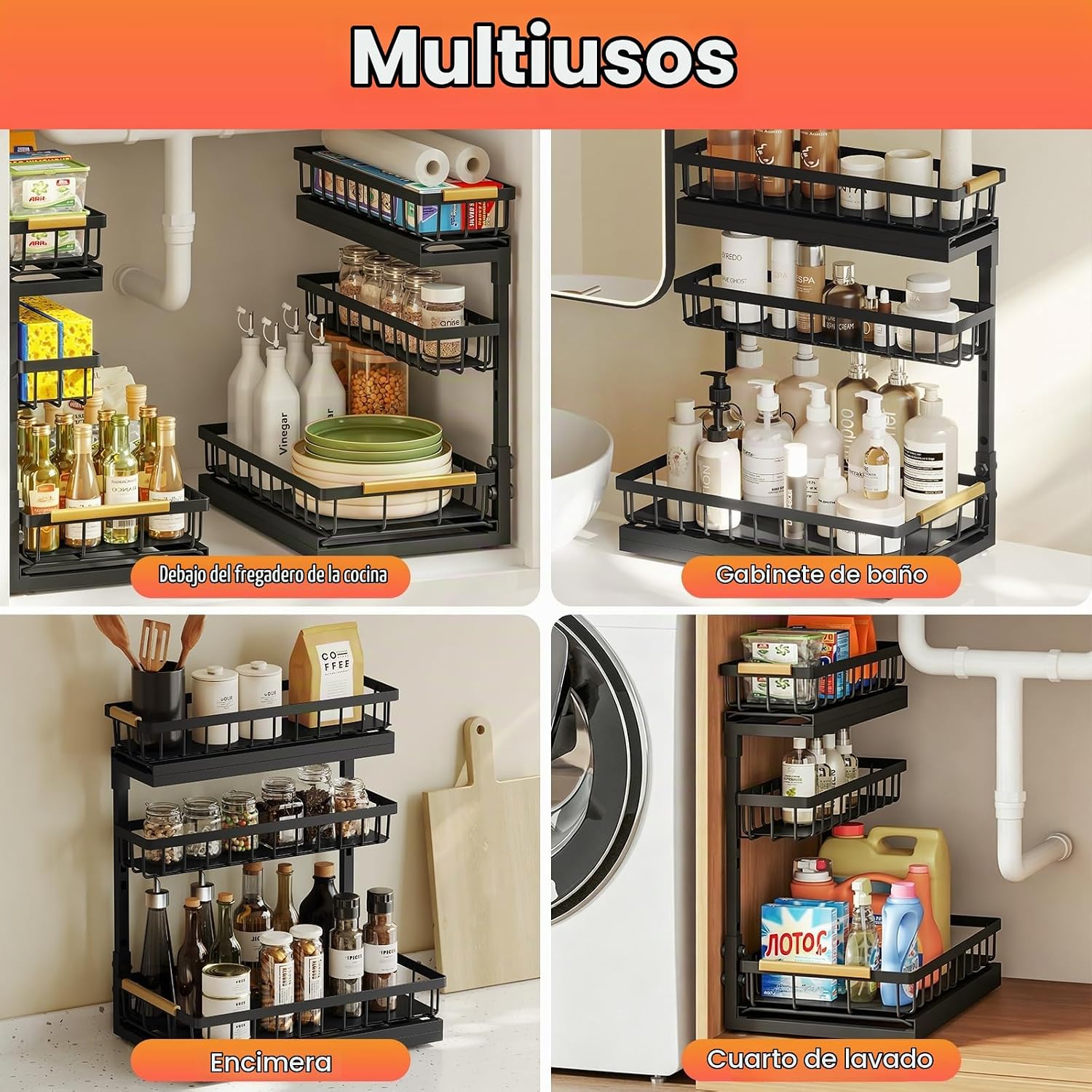 Organizador y almacenamiento debajo del fregadero para baño y cocin...