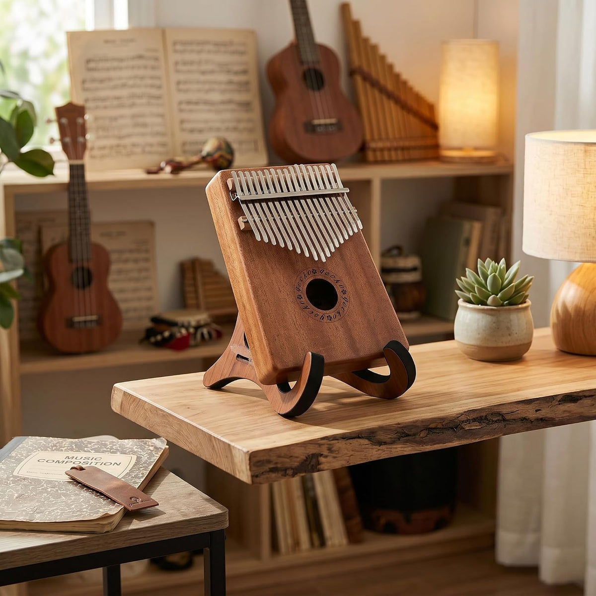 Kalimba Soporte de madera ajustable para piano de pulgar, ukelele,...