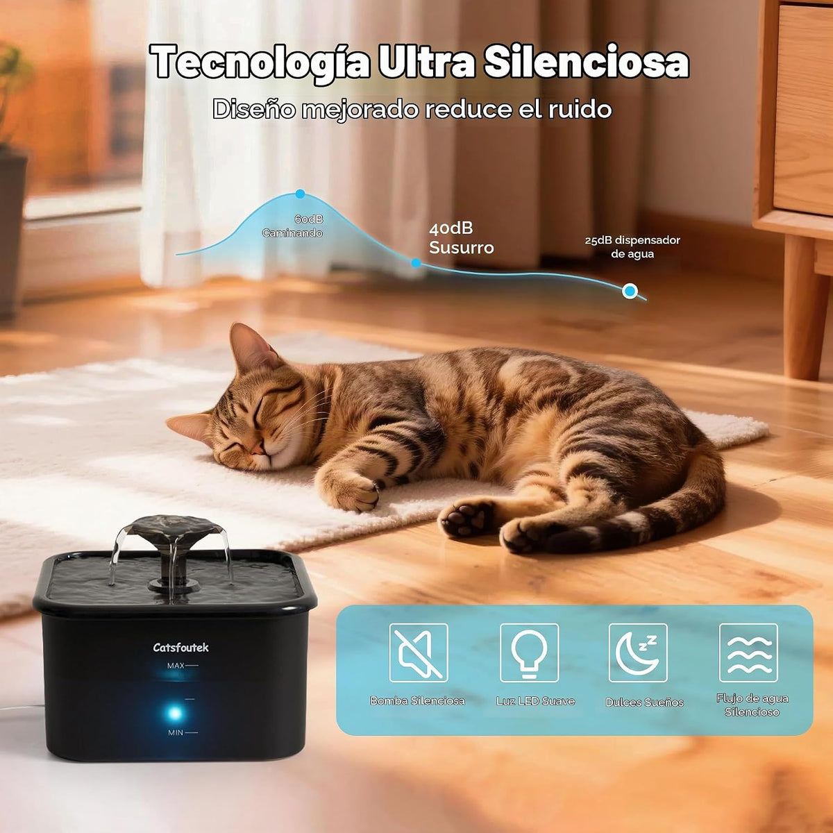 Fuente de agua para gatos, 74 oz\/2.2 L, fuentes de agua Catsfoutek...