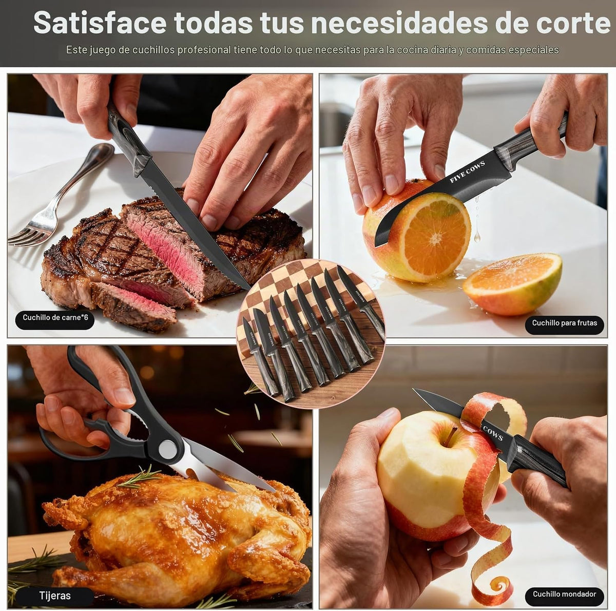 Juego de Cuchillos de Cocina de 16 Piezas con Bloque y Tabla de Cor...