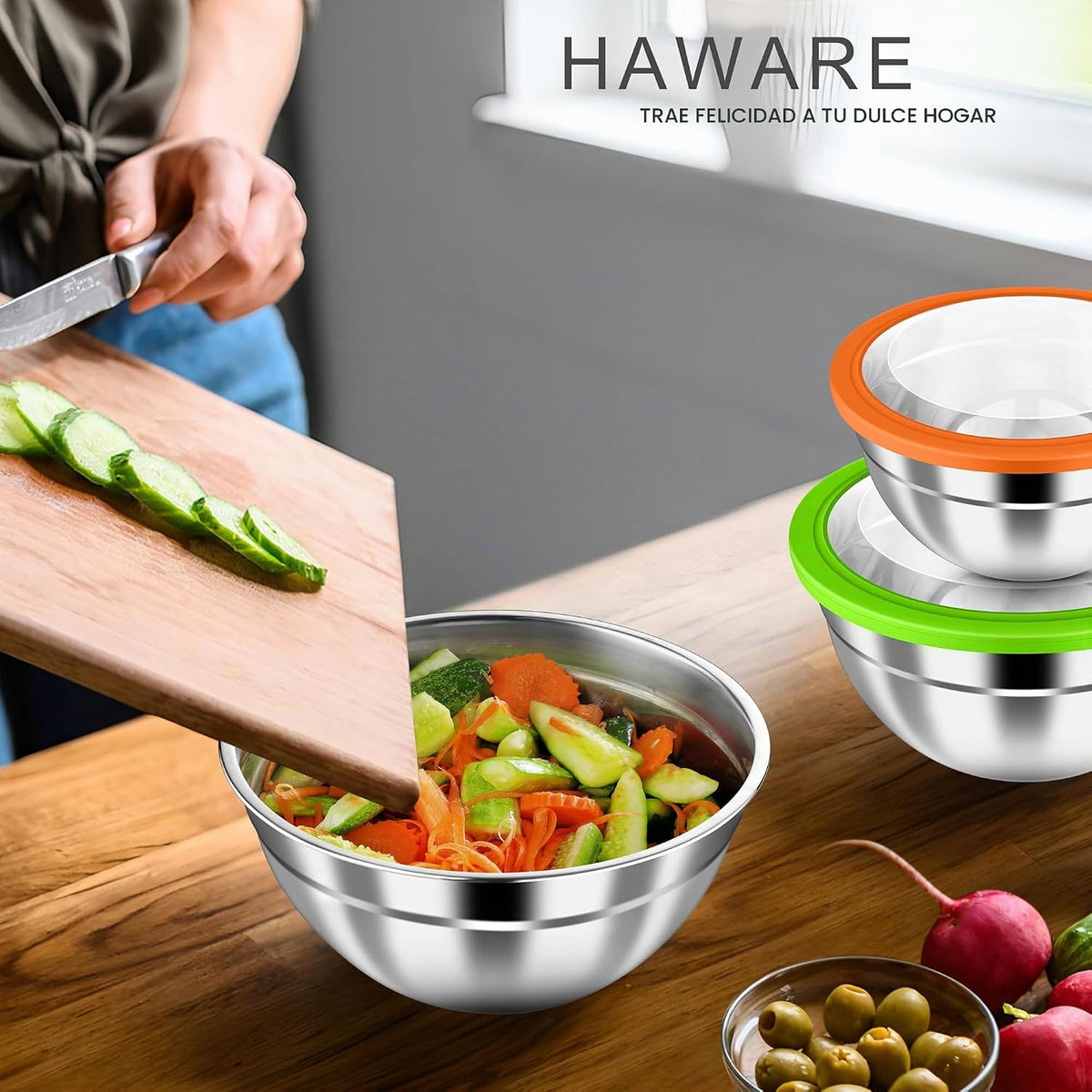 HaWare Juego de cuencos para mezclar con tapas herméticas transpare...