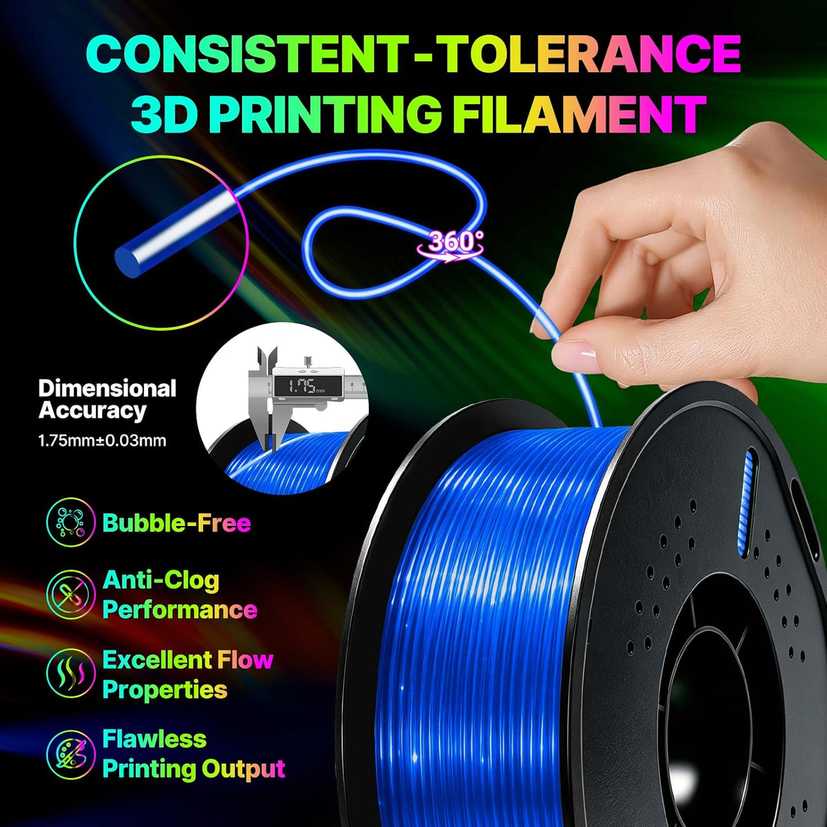 Colourbing Filamento flexible de TPU 95A para impresora 3D, suave y...