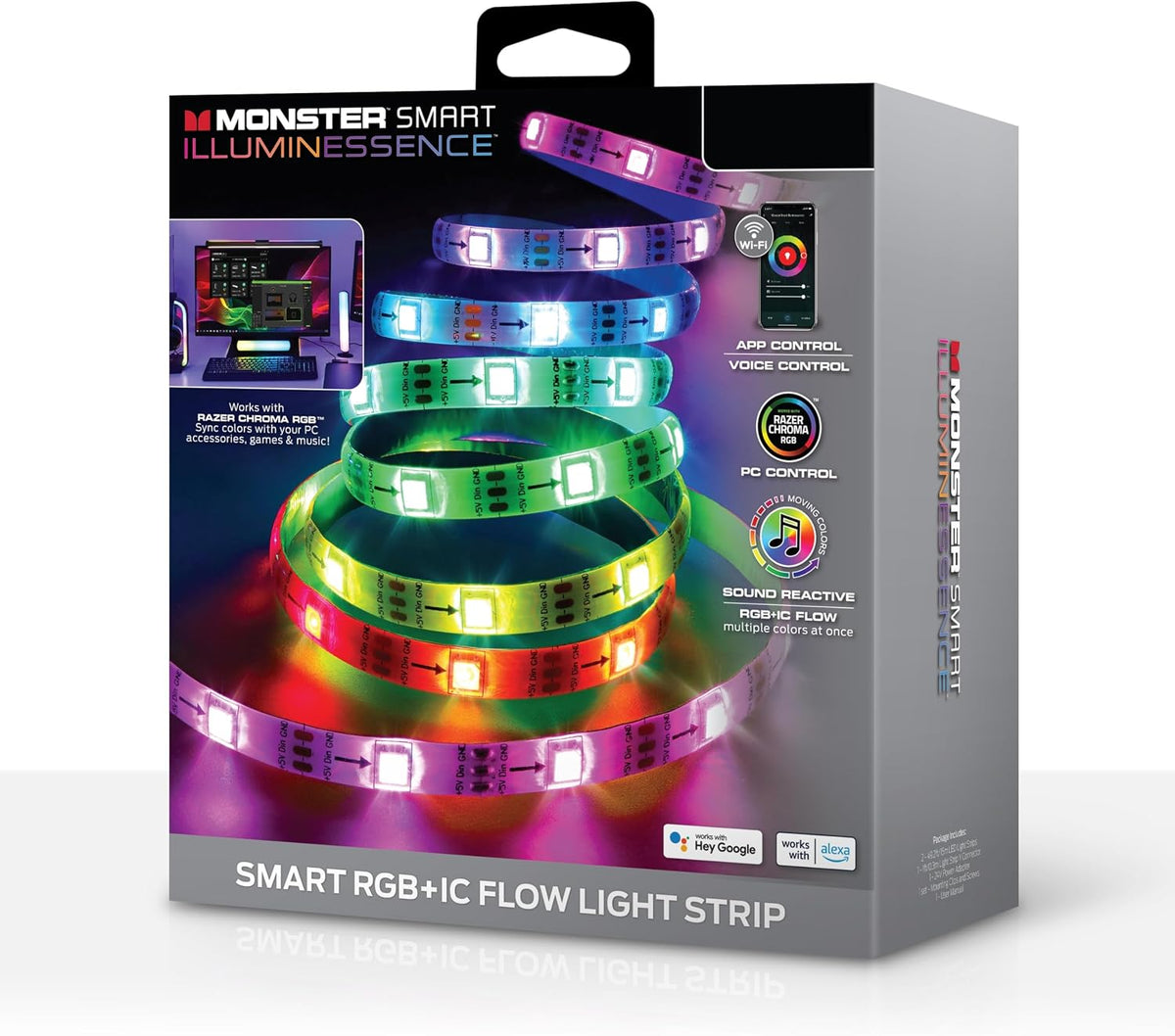 Monster Tira de luces LED inteligentes RGB+IC de 25 pies, tira de l...