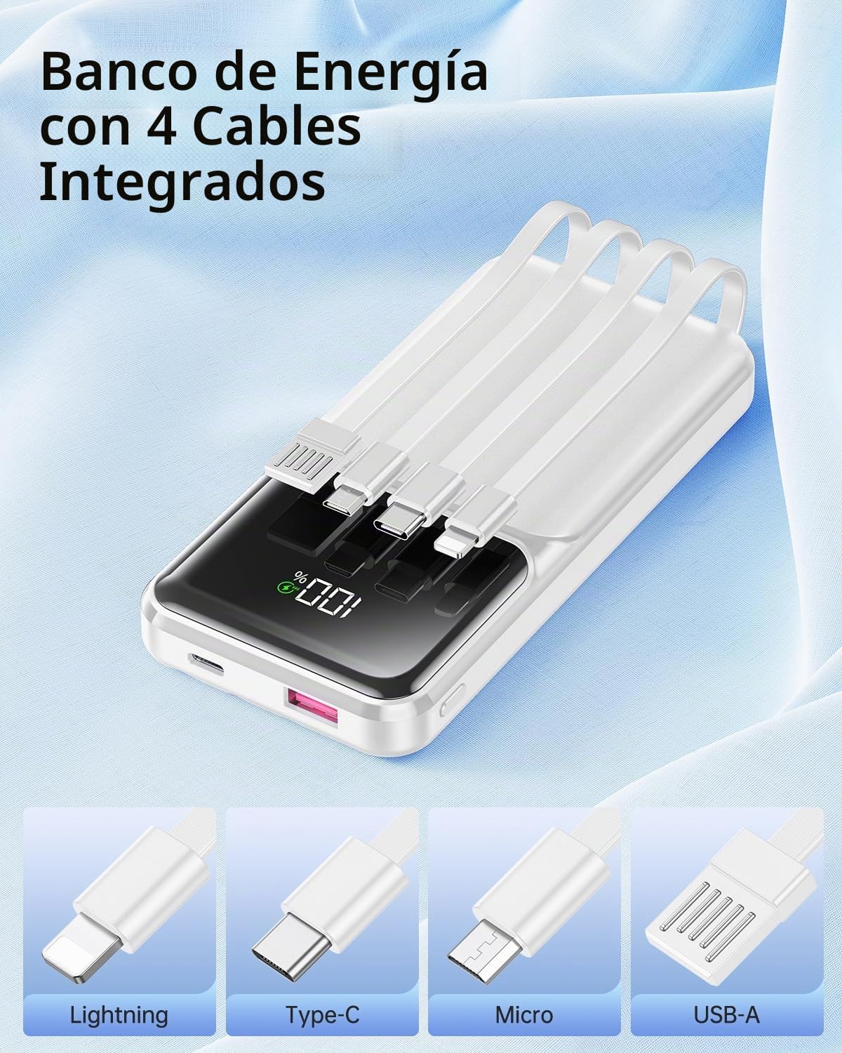 Banco portátil del poder del cargador con el cable incorporado 2000...