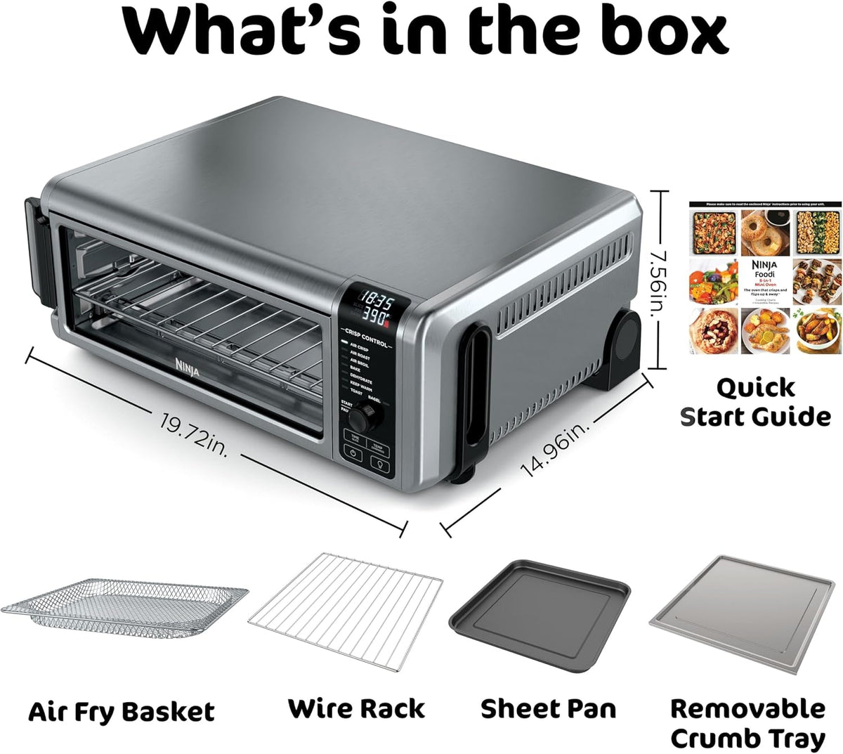 Horno de Encimera Digital Ninja Air Fry, Funcionalidad 8 en 1, 1800...