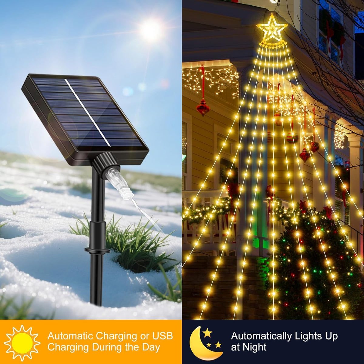 AMIPEPE Luces solares para árbol de Navidad, 18.37 pies, 532 LED |...