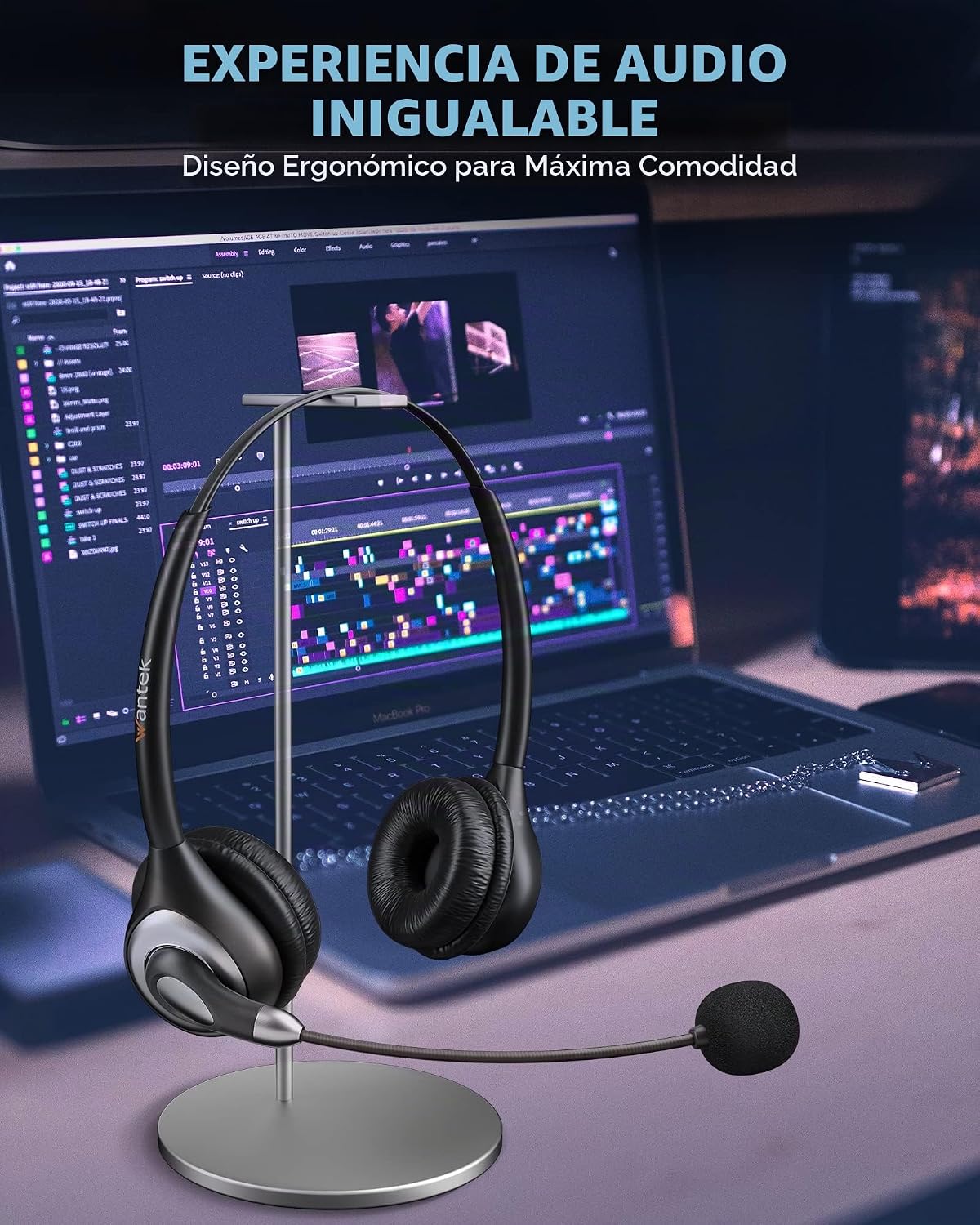 Wantek Auriculares USB con cable con cancelación de ruido y control...