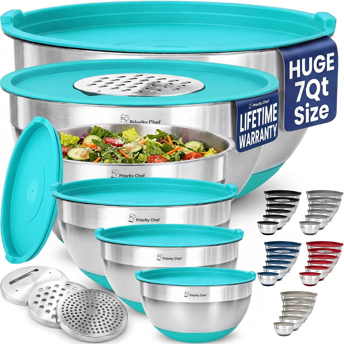 PriorityChef - Juego de 6 cuencos de acero inoxidable con tapas, 7...