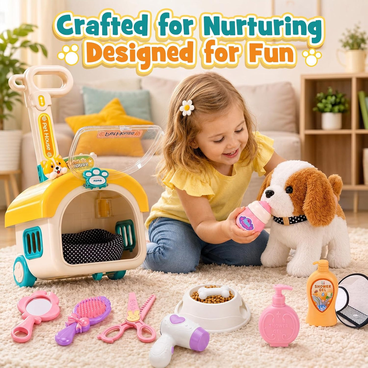 Lorfancy Juguete electrónico para perros que camina para niños con...