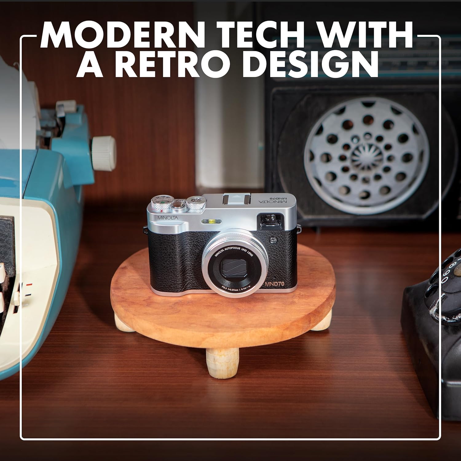 Minolta MND70 Retro Wi-Fi UHD Cámara Digital De Doble Lente - Plata...