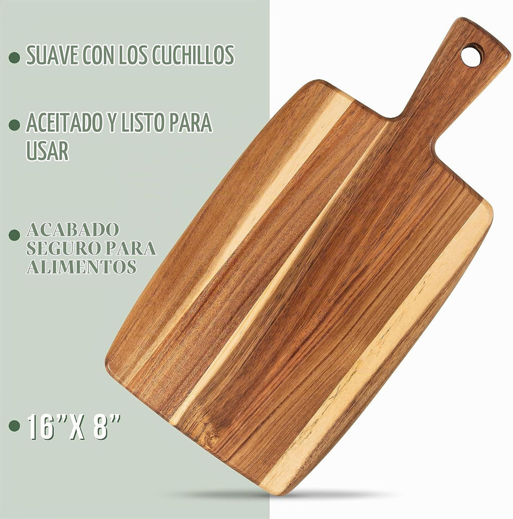 Tabla de cortar de madera de acacia y tabla de cortar con mango par...