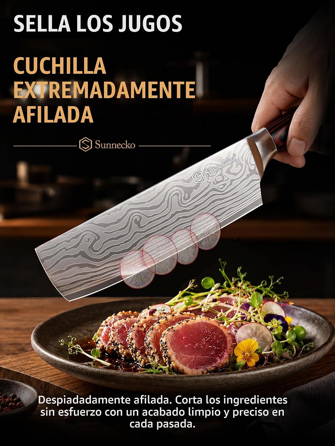 Sunnecko Nakiri - Cuchillo de chef de 7 pulgadas para cortar carne...