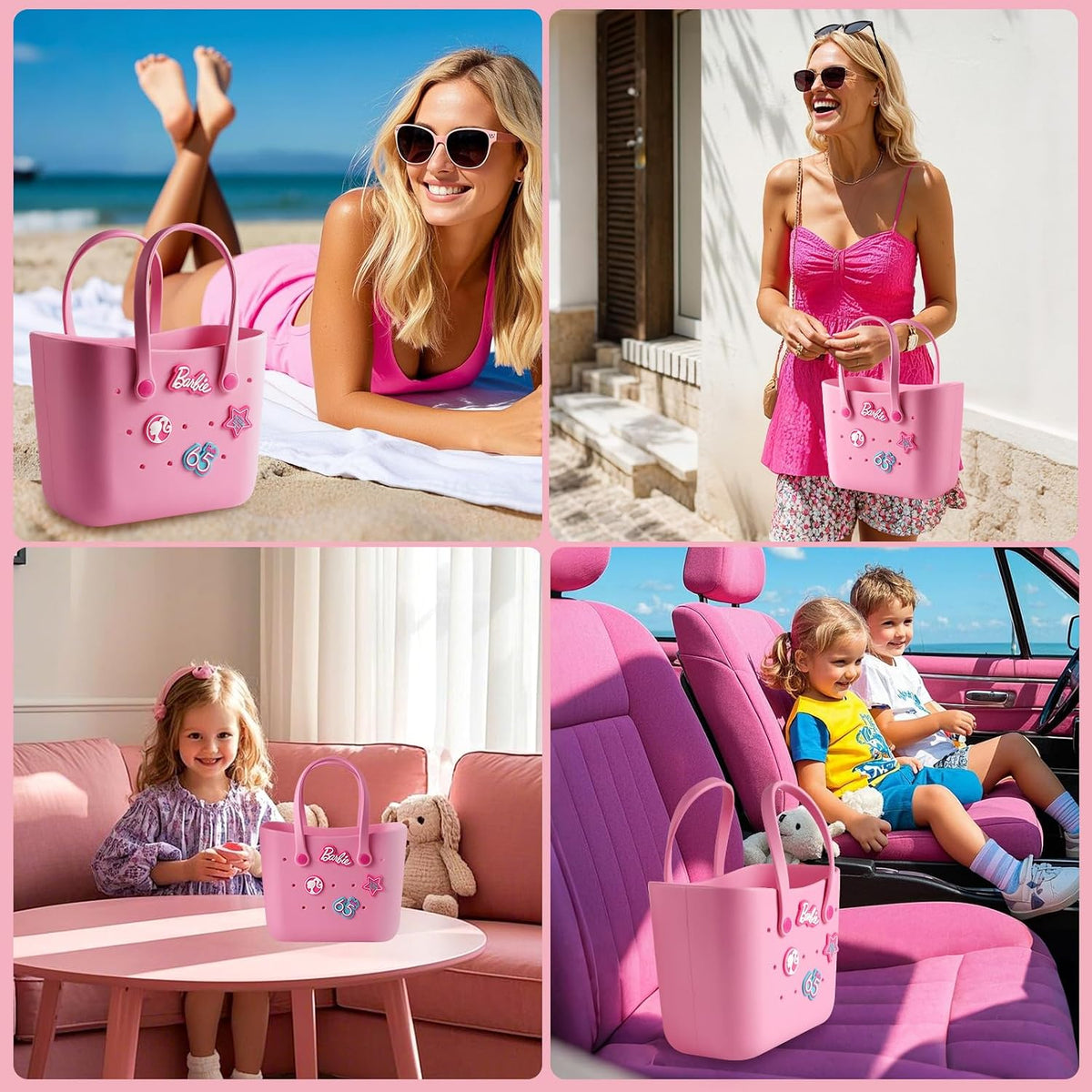 MINISO Barbie - Bolsa de mano reutilizable pequeña de goma, imperme...