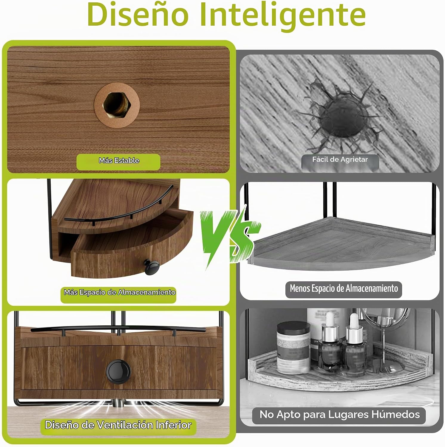 Naeqieo Organizador esquinero de 2 niveles con cajón, color marrón...