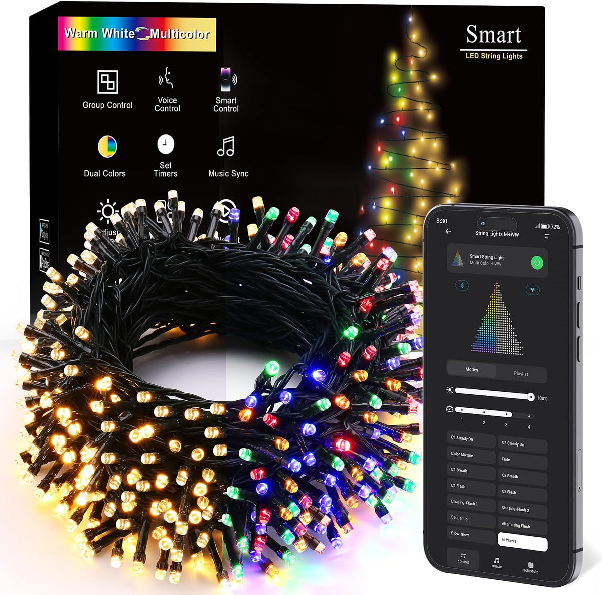 ODEETRONIC Luces Inteligentes para Árbol de Navidad, 98 pies, 300 L...