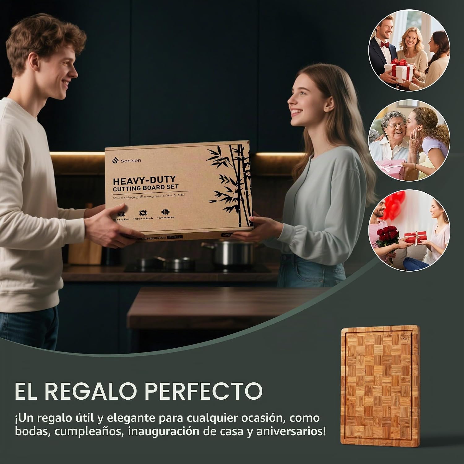 Tablas de cortar de bambú no tóxicas de madera para cocina antidesl...