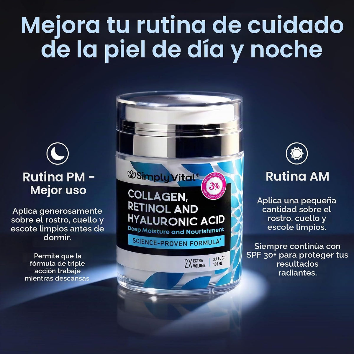 SimplyVital Crema hidratante facial con retinol, colágeno y ácido h...