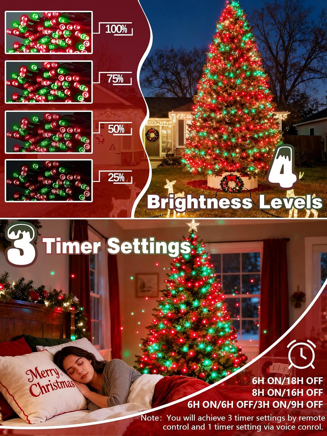 Guirnalda de luces navideñas de 300 LED, 99 pies, controladas por v...