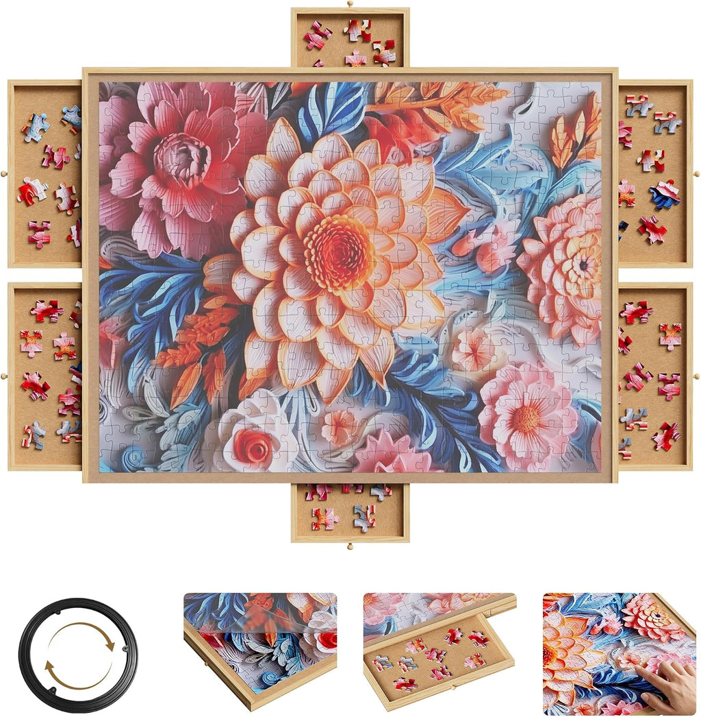 1000 Piece Rotating Puzzle Board with 4 Drawers & Cover for Adults