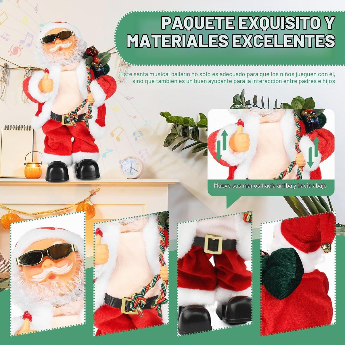 Peluche animado de Papá Noel cantando y bailando con vientre temblo...