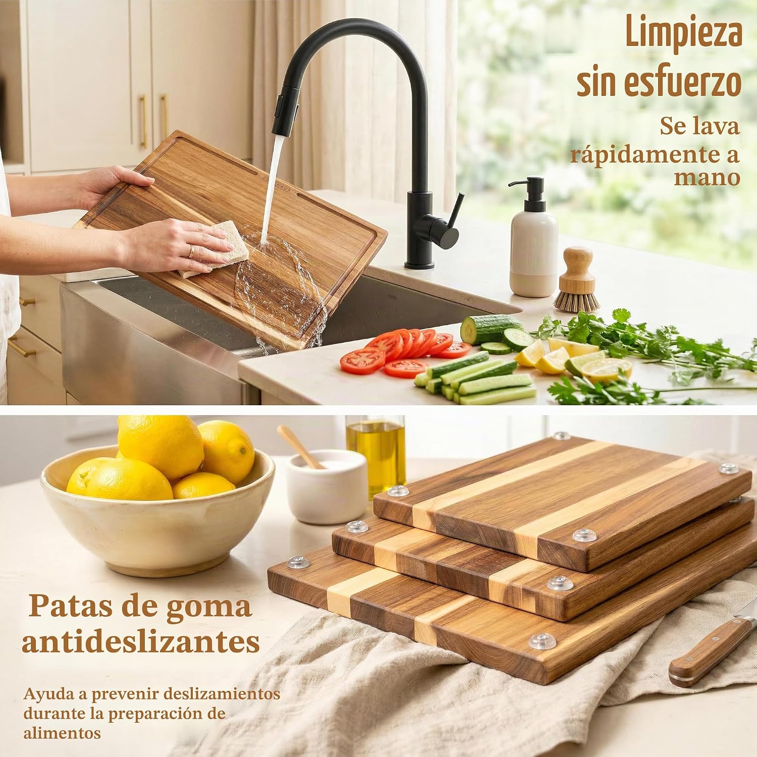 EDELHAUS Tablas de cortar de madera de acacia para cocina, juego de...