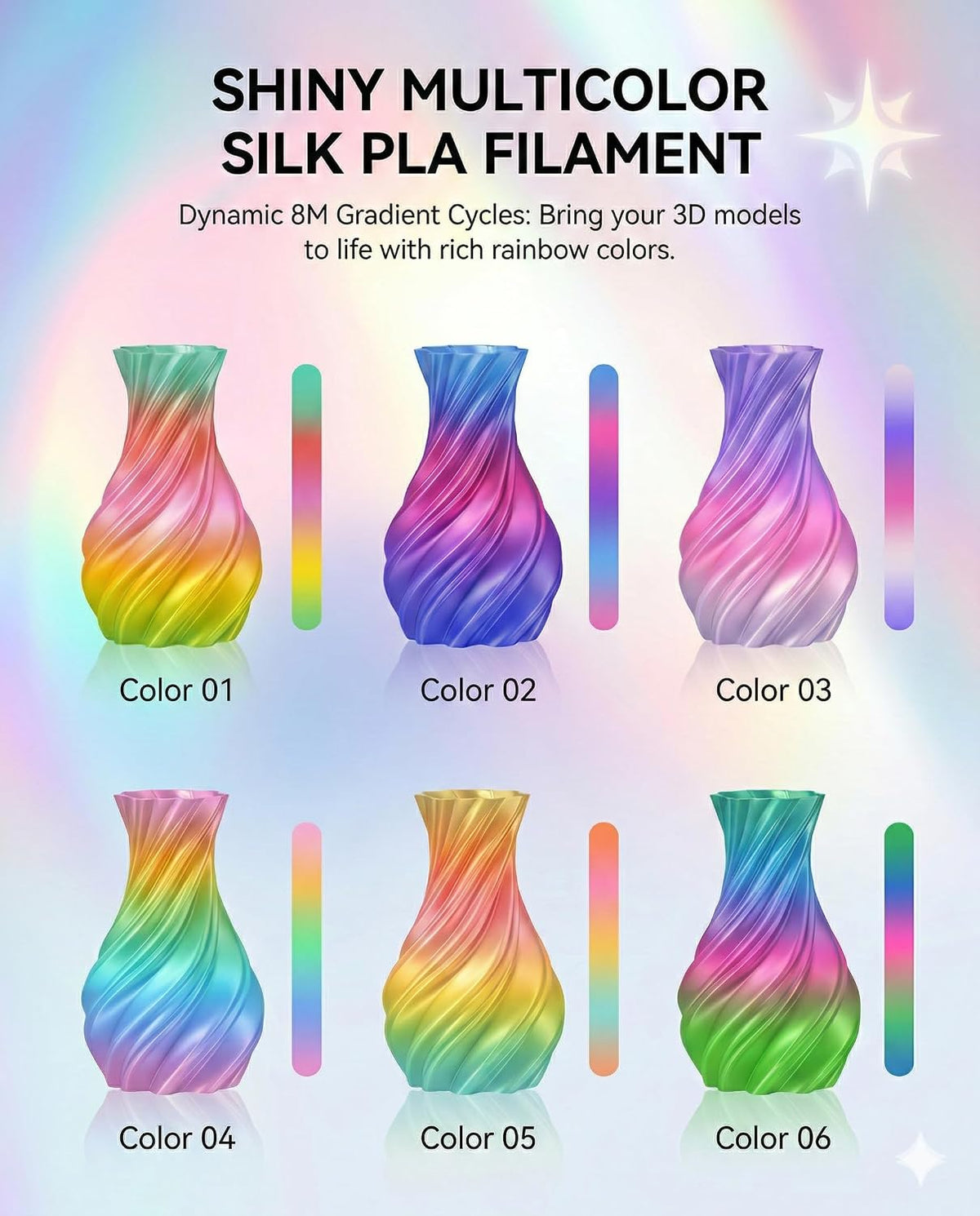 SUNLU Rainbow Silk PLA 0.07 in, paquete de carrete de 8.82 oz, fila...