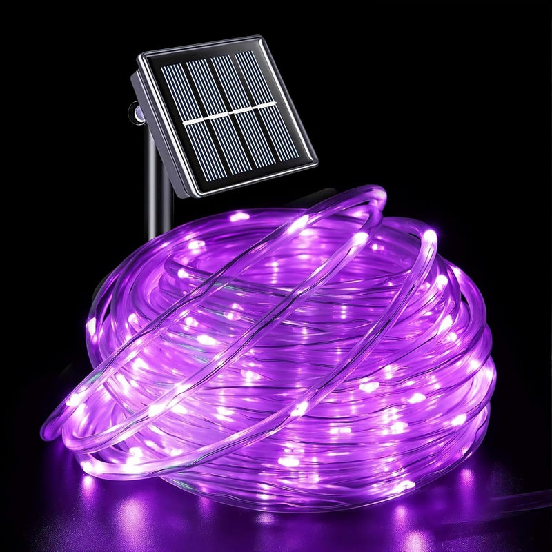 QITONG Luces solares de Halloween moradas, 66 pies, 200 luces LED s...
