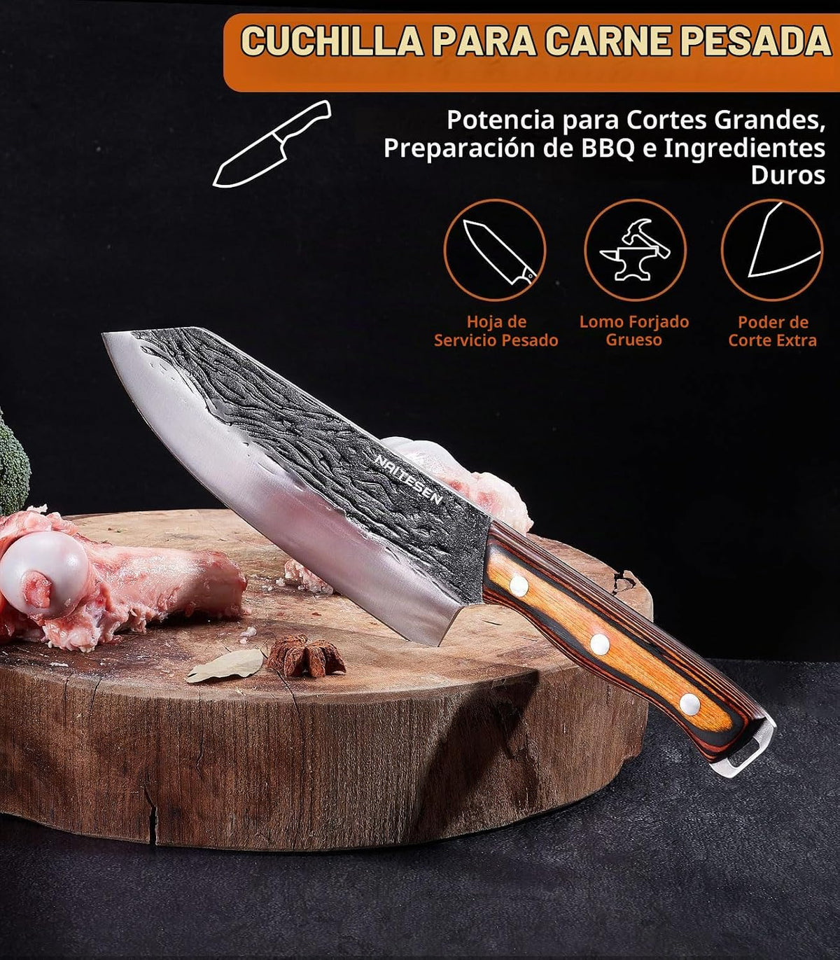 Naitesen 4 piezas de cuchillo de carnicero forjado a mano y cuchill...