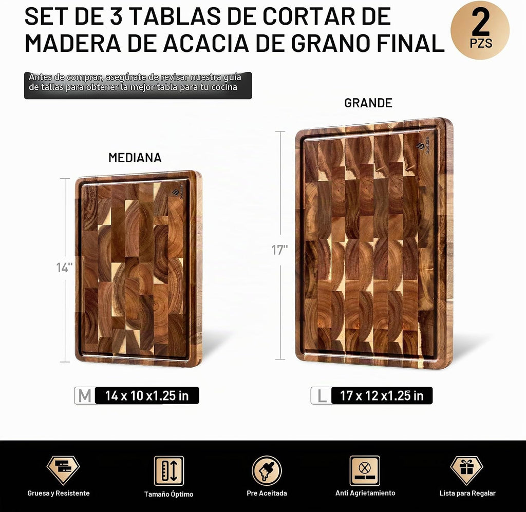 Juego de tablas de cortar de fibra natural de 2 piezas con pies ant...