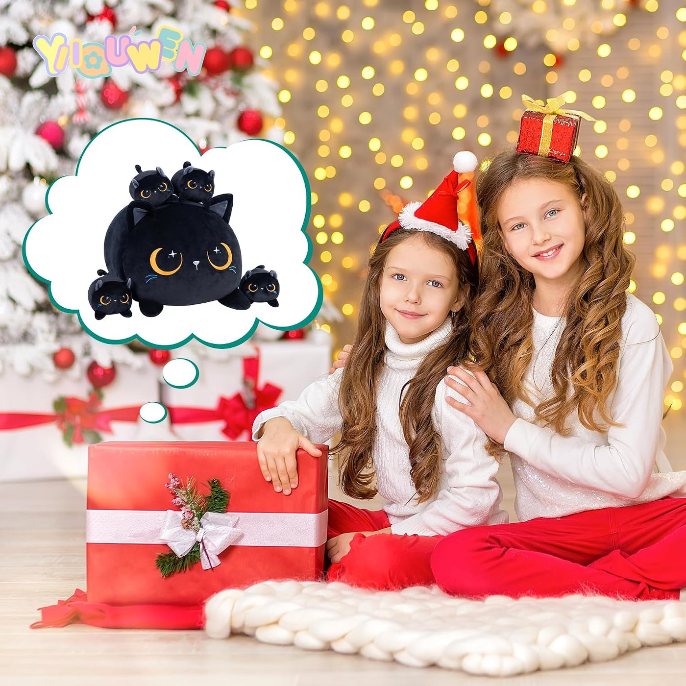 YIIQUWEN Gato Negro de Peluche Lindo Gato de Peluche Suave con 4 Al...