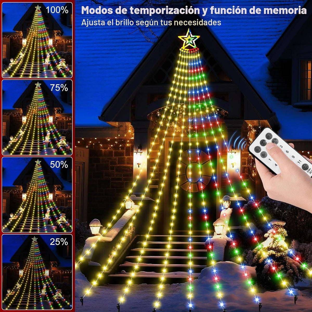 Guirnalda de luces solares de Navidad para exteriores, blanco cálid...