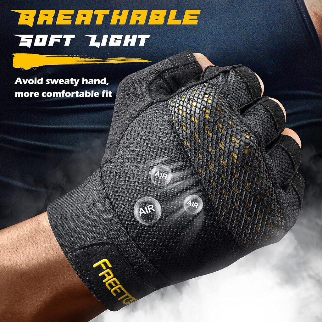 FREETOO Guantes de entrenamiento sin dedos para hombres, guantes ac...