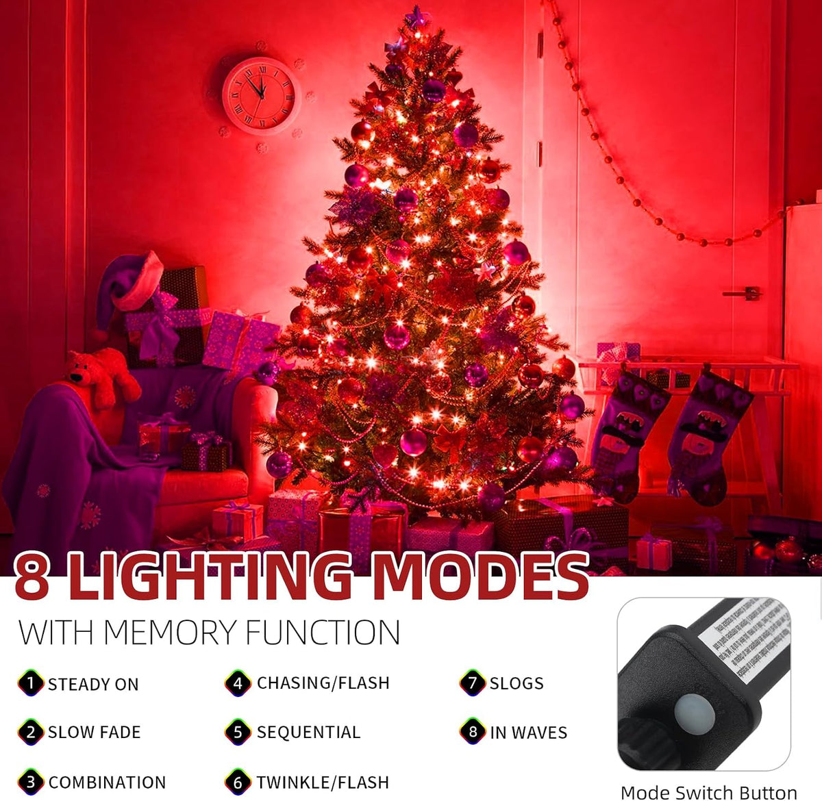 MZD8391 Luz de Navidad de 105 pies 300 LED para interiores y exteri...