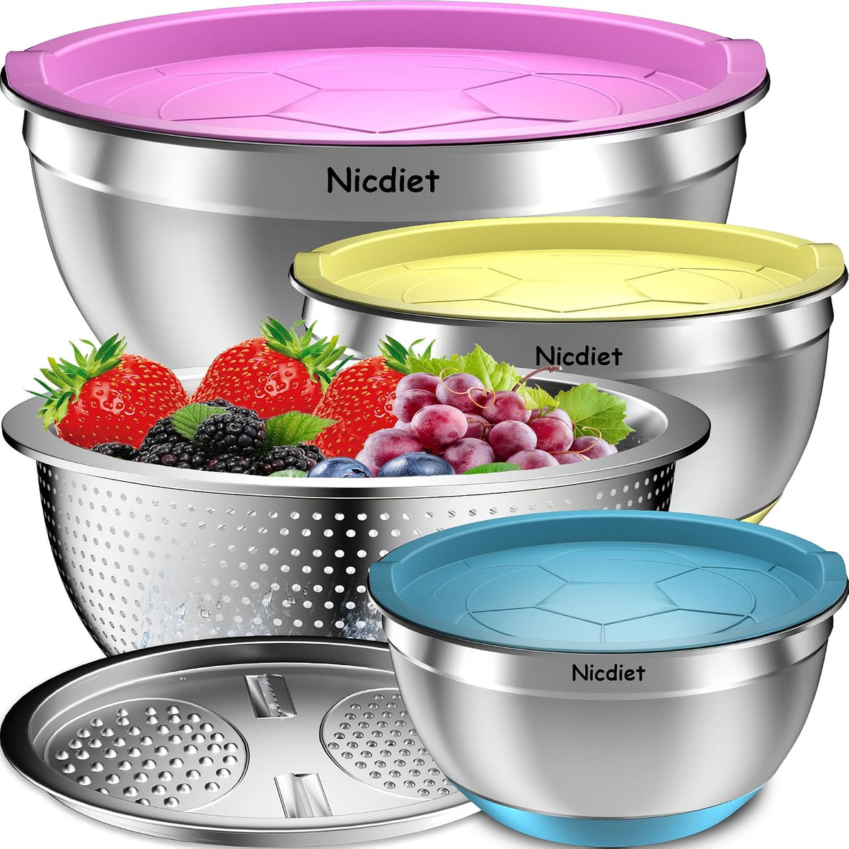 Nicdiet - Juego de cuencos de mezcla con tapas herméticas, juego de...