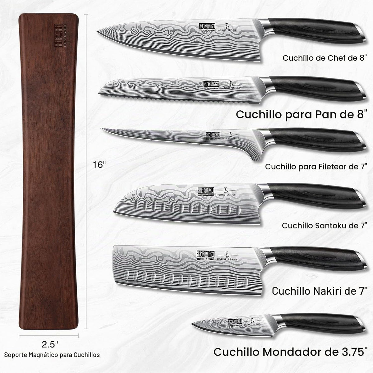 HOSHANHO Juego de cuchillos de 7 piezas con soporte magnético para...