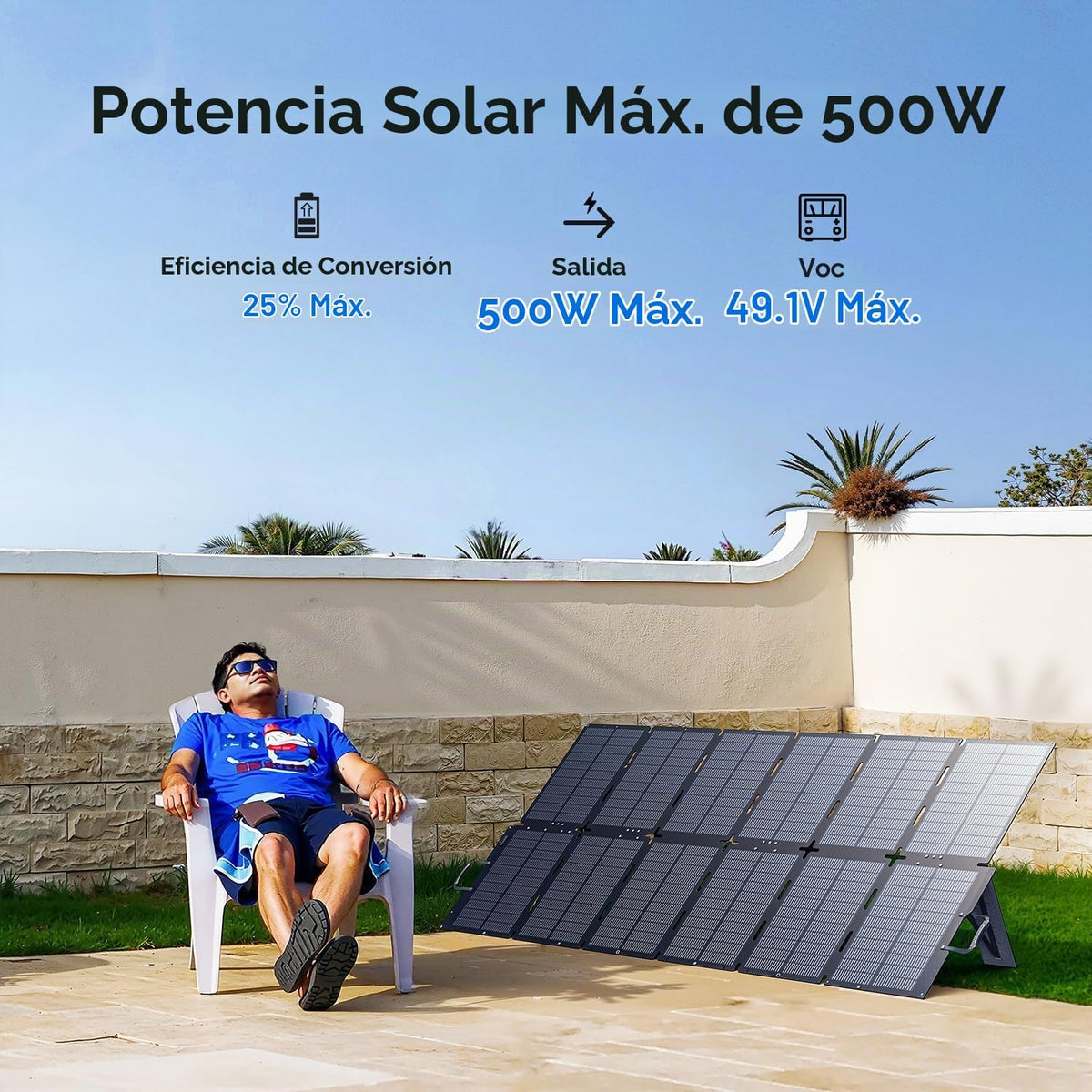 Panel solar portátil BLUETTI de 500 W, 25 % de alta eficiencia, res...
