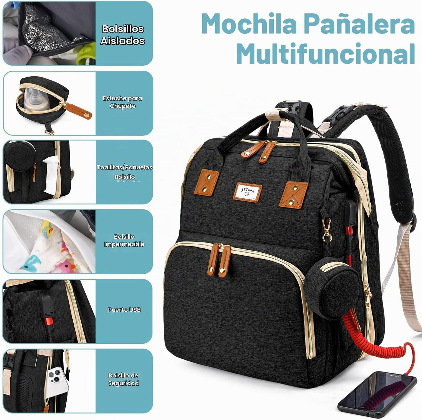 JSTPRO Mochila para pañales con cambiador, capacidad de 25 litros,...