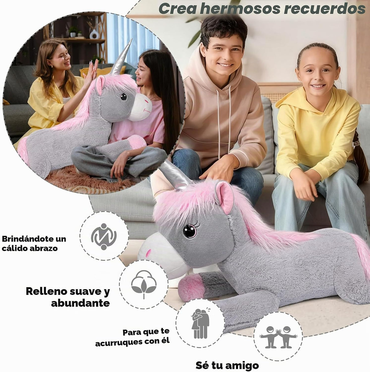 ZBLX Peluche de unicornio gigante, animal de peluche grande de 38 p...