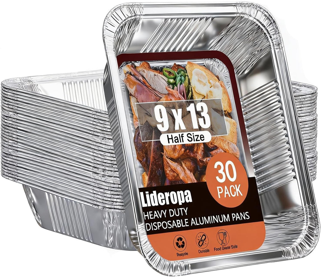 Lideropa Paquete de 30 bandejas de aluminio de 9 x 13, sartenes des...