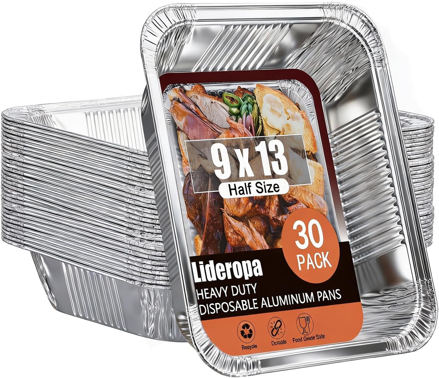 Lideropa Paquete de 30 bandejas de aluminio de 9 x 13, sartenes des...