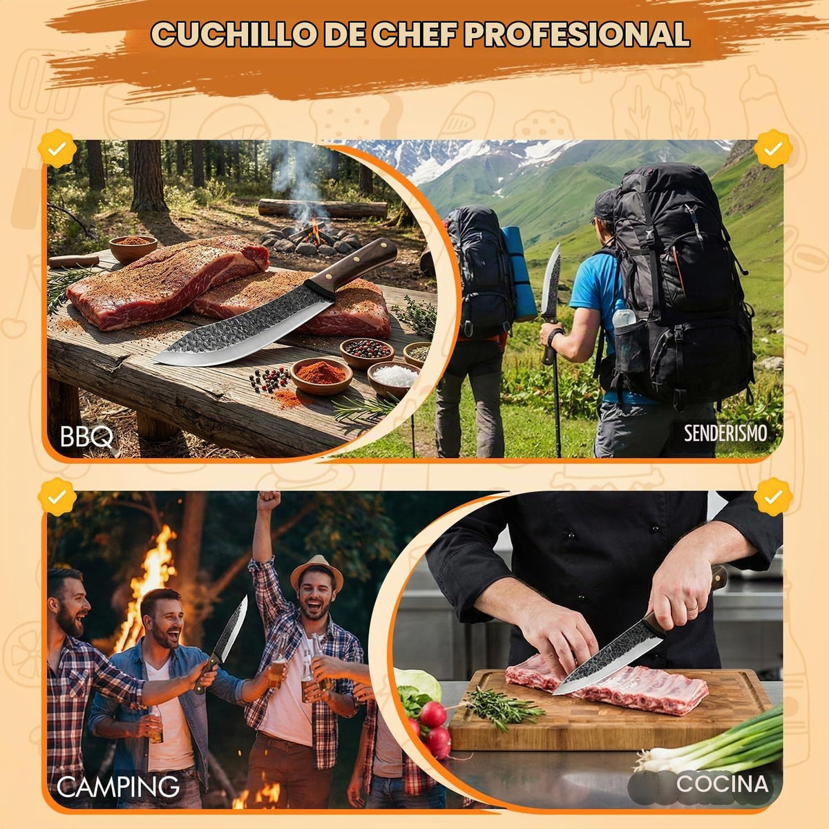 MDHAND Juego de cuchillos de carnicero, cuchillos de carne forjados...