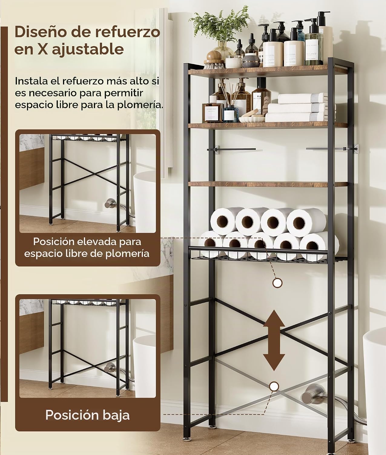 Estante de almacenamiento de 4 niveles sobre el inodoro con estante...