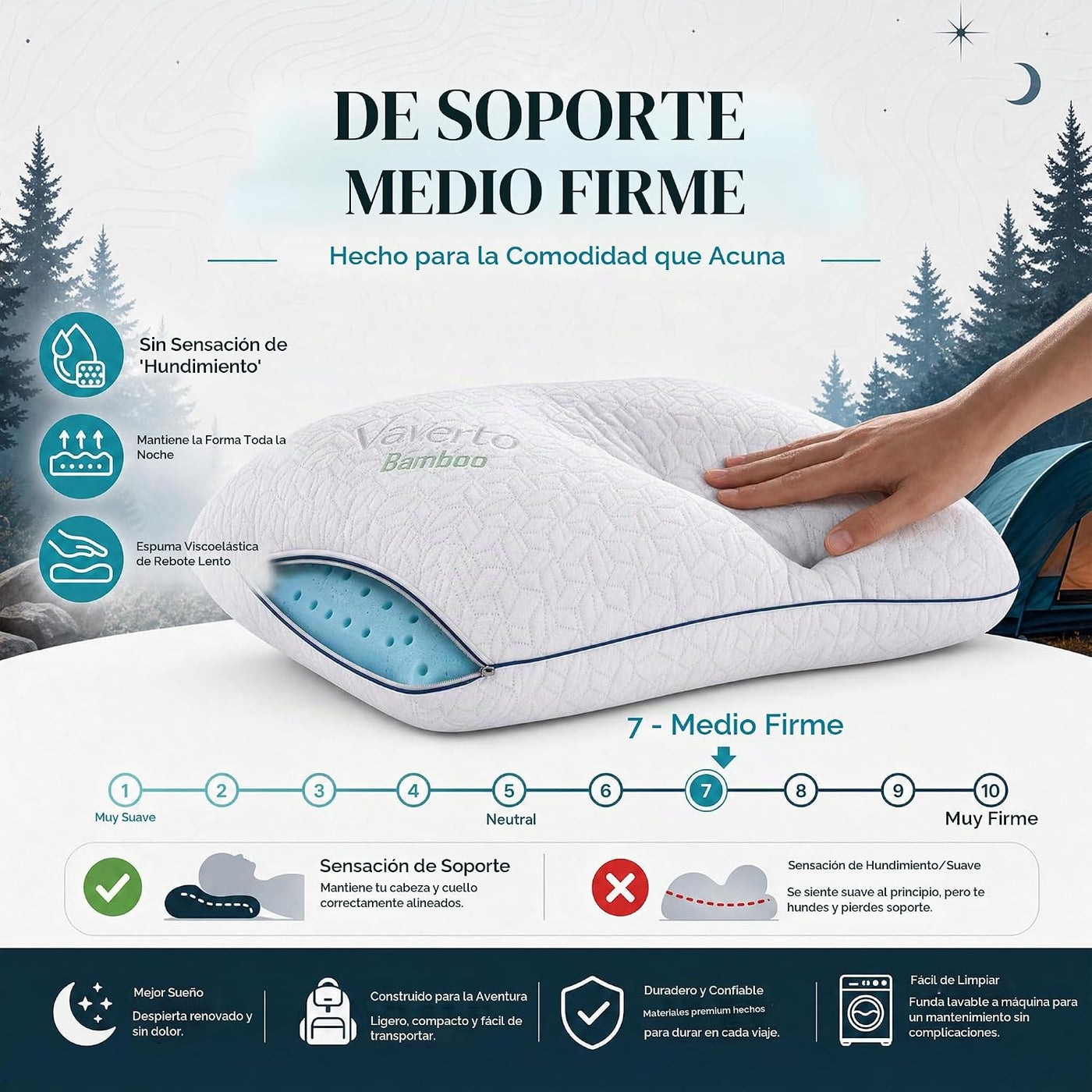 Vaverto Almohada de camping - Almohada de viaje de espuma viscoelás...