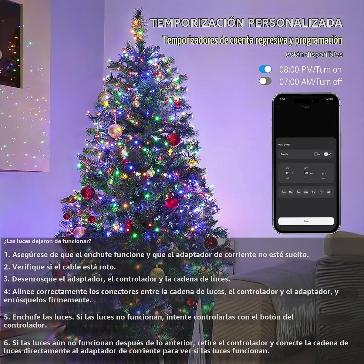 BrizLabs - Luces navideñas que cambian de color, color blanco y mul...