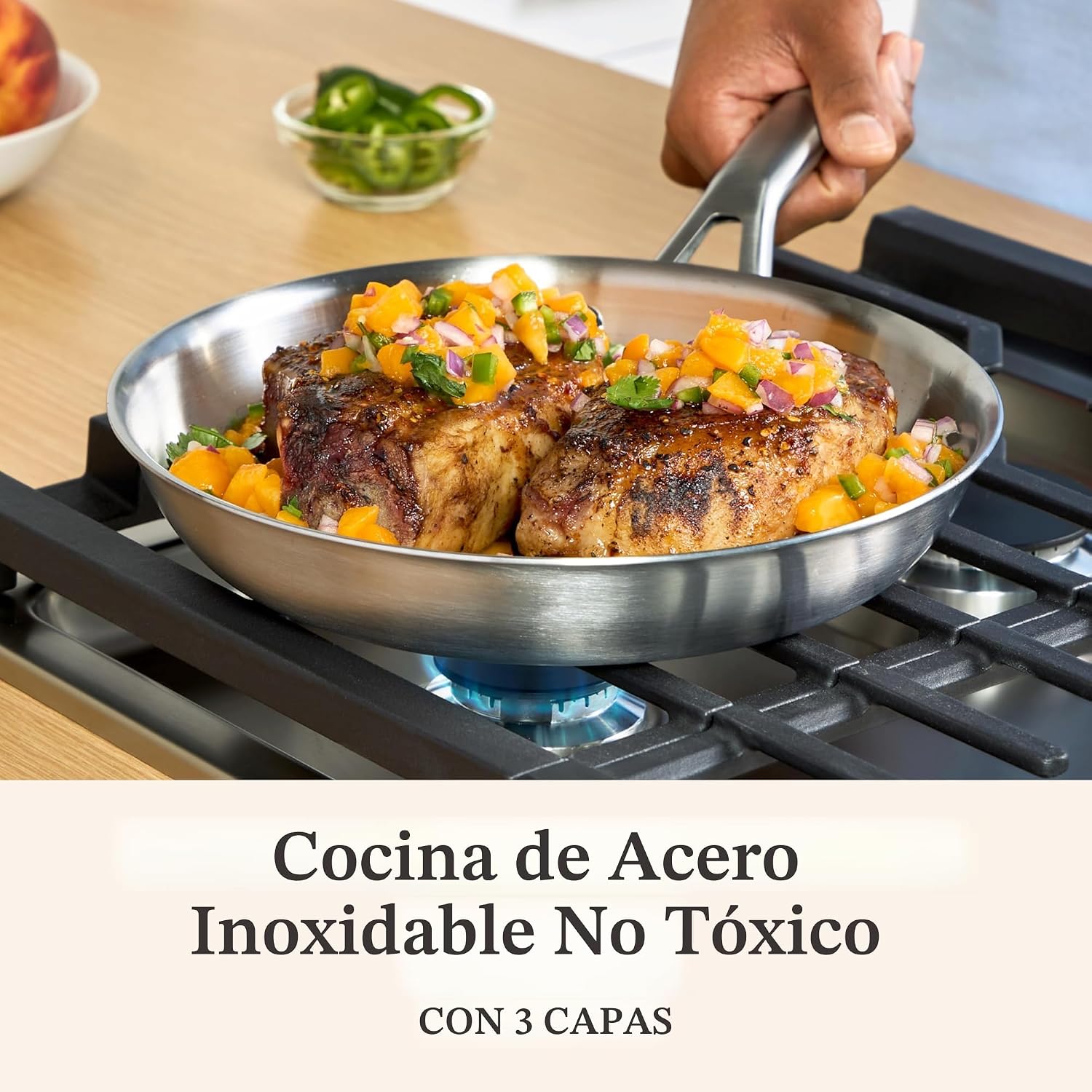 Calphalon Utensilios de cocina de acero inoxidable cepillado de 3 c...