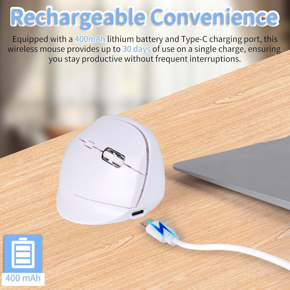 KUYHRF Ratón vertical inalámbrico Bluetooth, diseño ergonómico, rec...