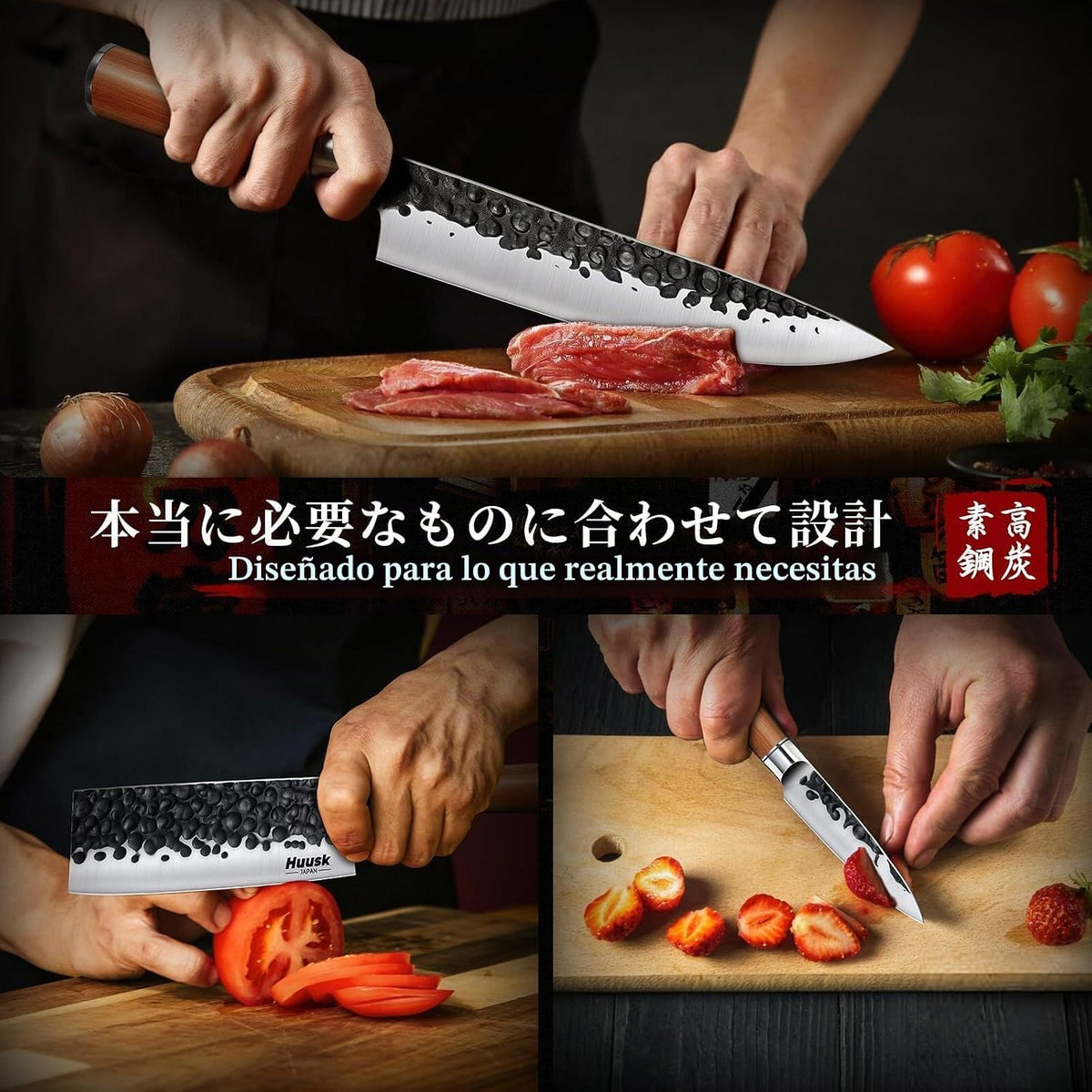Huusk Juego de 3 cuchillos de cocina japoneses, juego de cuchillos...