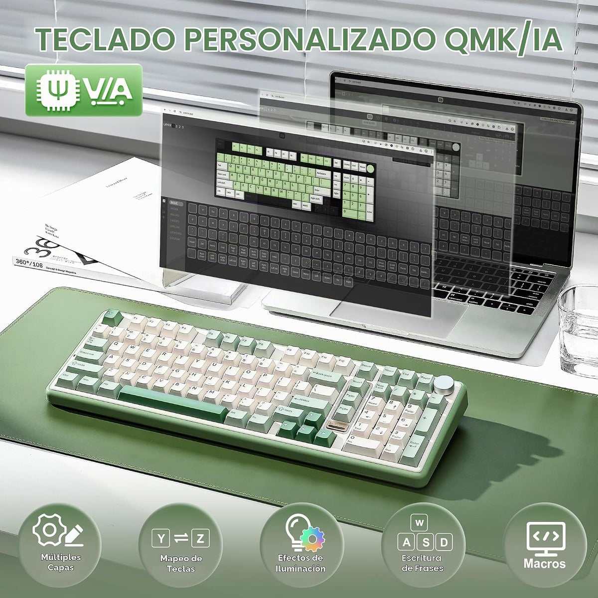 YUNZII Teclado mecánico inalámbrico B98 PRO 96% (verde mate, interr...