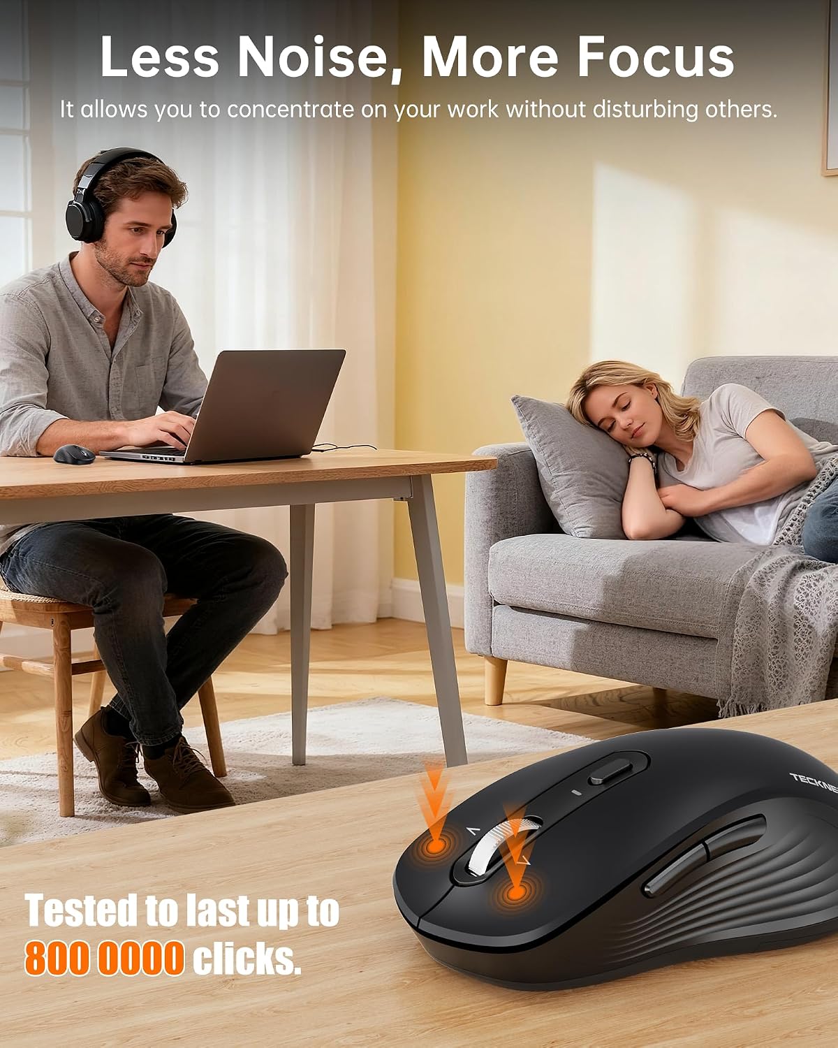 TECKNET Ratón Bluetooth inalámbrico de 3 dispositivos con rueda de...